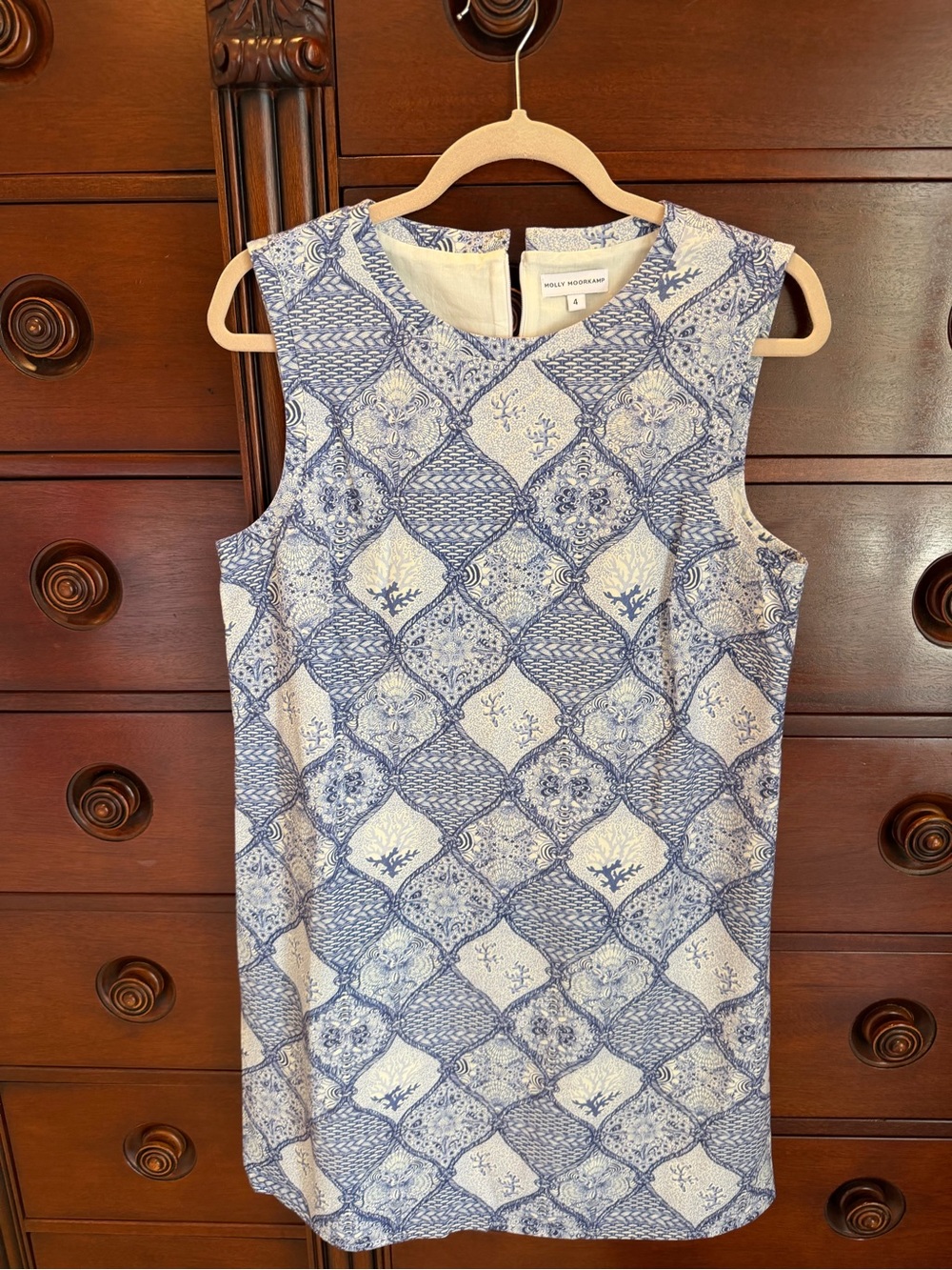 Sleeveless Blue & White Printed Mini Dress by Holly Holliday